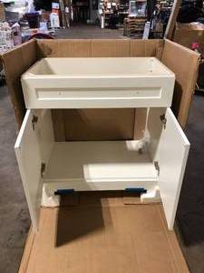 lot 3 image: Glacier Bay Everdean 31 in. Single Sink White Bath Vanity Granite Top Not Included Customer Returns See Pictures