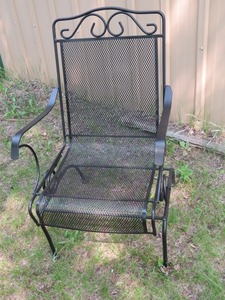 lot 59 image: Wrought Iron High Back Coil Spring Lounge Chair