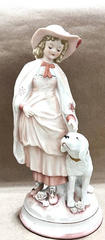 lot 113 image: Andrea by Sadek Colonial Bisque Girl and Dog Figurine 23388