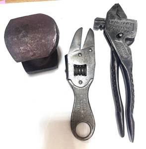 lot 50 image: Vintage Anvil, 1916 Eifel Flash Plierench, 1908 The Victor Tool