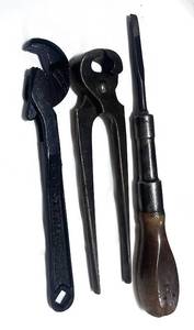 1900's Paris Nippers, 1925 Masterench and Wood Handled Screwdriver