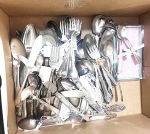 lot 76 image: Box of Misc. Silverware Mostly WM Rogers