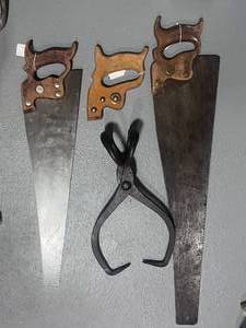 lot 93 image: Vintage Saws and Ice Tongs