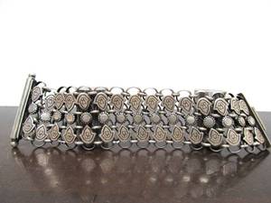 lot 47 image: Ornate Old Heavy Silver Ethnic Mesh Link Bracelet - Signed RA