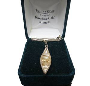lot 49 image: Sterling Silver & Genuine Klondike Gold Nugget Canoe Pendant Necklace