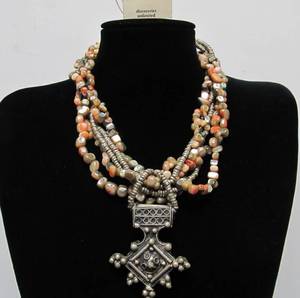 lot 51 image: Beautiful Multi-Strand Necklace wHand Wrought Pendant & Sterling Silver & Abalone Beads