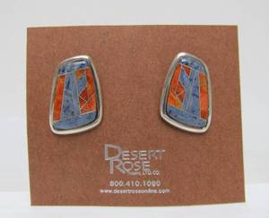 lot 7 image: Brand New on Card Large Southwestern Sterling Silver & CoralStone Earrings