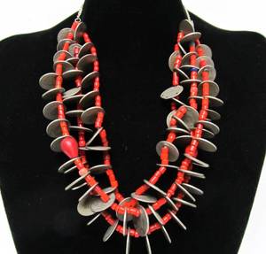 lot 10 image: Old Vintage Coral Necklace FULL of Old Silver Coins