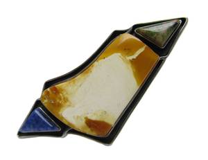 lot 17 image: Very Nice Sterling Silver Brooch wAmber Lapis & Green Turquoise