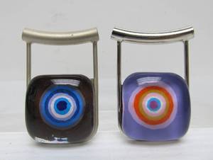 lot 18 image: Great Looking Pair of Handmade Art Glass & Sterling Silver Eye Pendants 