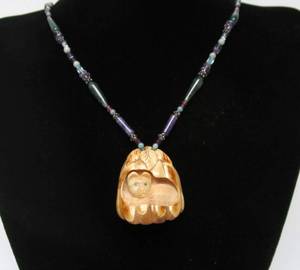lot 65 image: Excellent Carved Fossilized Ivory Pendant Necklace wMany Polished Gemstones by 