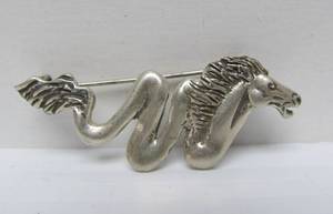 lot 68 image: Very Cool Signed Sterling Silver Dragon Horse Brooch