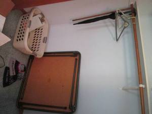 lot 214 image: Folding card table, laundry basket ...