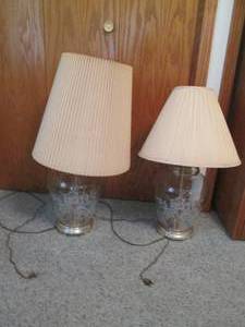 lot 222 image: Pair of clear etched glass table la...