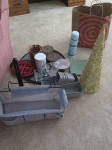 lot 234 image: Song books, candle holders, glass d...