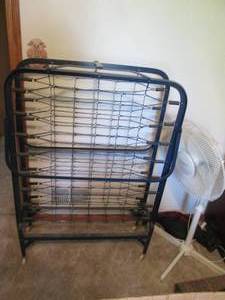 lot 296 image: Metal roll-away bed frame plus osci...