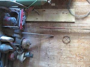 lot 170 image: Gas cans, turkey fryer shovel and b...