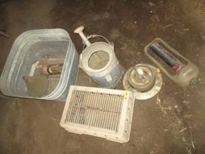 lot 120 image: Galvanized metal tub, sprinklers, w...