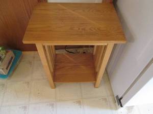 lot 45 image: Mission Style wood end table with l...