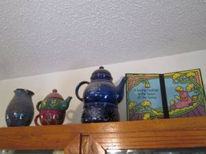 lot 71 image: Tea Pots, vase and stained glass st...
