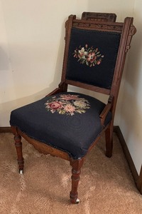 lot 8 image: Antique Victorian Eastlake Chair with Needlepoint Accents
