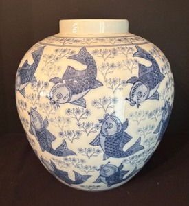lot 85 image: Chinese White and Blue Ceramic Vase with Koi Fish Design