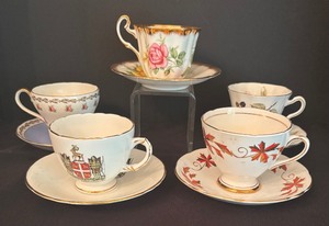 lot 93 image: Vintage Teacups with Saucers by Adderley, Gladstone and Sutherland