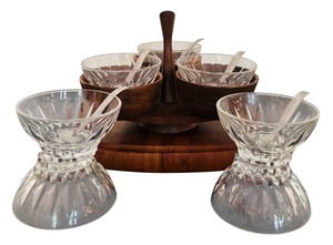 lot 63 image: Vintage Solid Walnut Condiment Bowls, Teak Bowls, 7 Glass Bowls and More