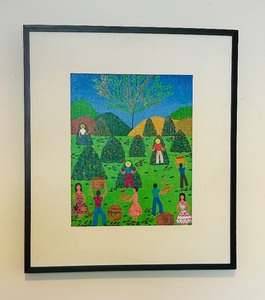 lot 112 image: Beautiful Bright Painting of Workers in the Fields, Appears to be original