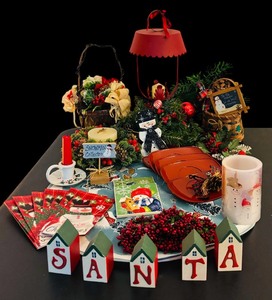 lot 185 image: Fun Christmas Decor including Greenery, Baskets, Plate, Candle Lantern and More