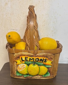 lot 271 image: Lovely Splint Wood Vintage Lemon Basket with Faux Lemons