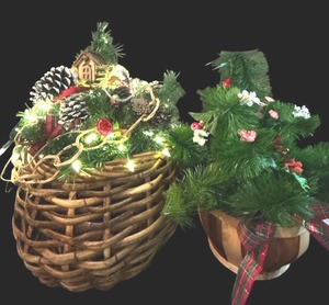 lot 307 image: Two Terrific Baskets Filled with Faux Pine Swags and Christmas Decor