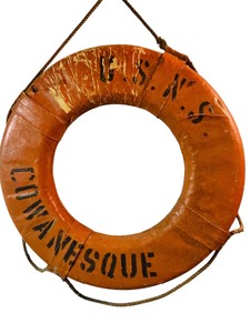 lot 305 image: Extra Large Vintage Orange Life Preserver Ring