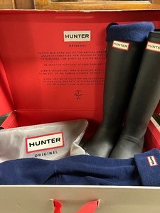 lot 156 image: Original Hunter Boots, with Boot Socks and Box, Womens Size 10