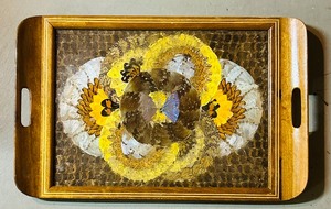 lot 161 image: 1940s Daniel Teixeira Brazilian Butterfly Tray with Wood Marquetry Detail
