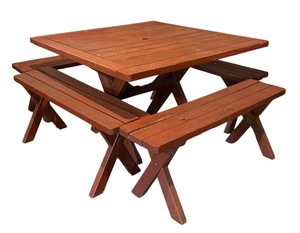 lot 386 image: Vintage Patio  Picnic Table with Four Benches