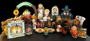 lot 400 image: Thanksgiving Decor including Turkeys, Wall Hanging, Candles and More