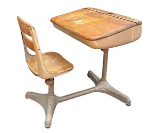 lot 360 image: Vintage Wooden and Metal Childs School Desk