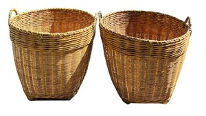 lot 355 image: Two Large Woven Rattan Baskets Mid-Century Modern Design