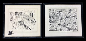 lot 353 image: Vintage Framed Black and White Masland Sportsmans Drawings Pictures