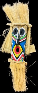 lot 199 image: Mascara De Evocacao Doezes from Brazil Hanging Wooden Face and Straw by Pequena