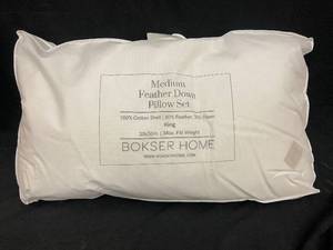 lot 51 image: King Medium Feather Down Pillow Set - 2 Pillows in Damaged Packaging