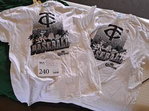 lot 240 image: Lot of (2) Twins Baseball  Corona logo Size Large Short Sleeve Shirts