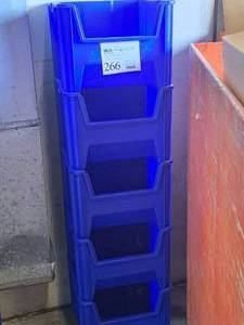 lot 266 image: Lot of (5) Stackable Plastic Storage Bins