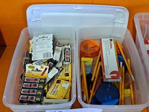 lot 284 image: Lot of (2 Bins) Office Supplies - Misc. Pencils, SIGN-HERE Stickers, Gummed Index Tabs