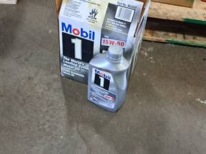 lot 195A image: Lot of (6) Mobil One SAE 15W-50 Motor Oil Quart Plastic Bottles