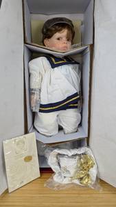 lot 34 image: New Jolie Porcelain Doll FayZah Shanos Precious Heirloom Dolls 18782000 with Certificate of Authentication