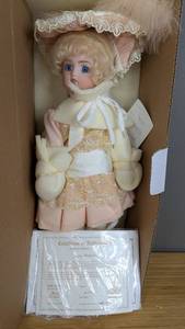 lot 54 image: New Madison Porcelain Doll American Artists Collection by Barb Corning 2991000 with Certificate of Authentication