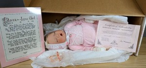 lot 66 image: New Answered Prayer Sleeping Girl Porcelain Doll Honey Love Collection by Lee Middleton 6952000 with Certificate of Authentication
