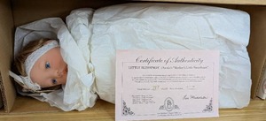 lot 69 image: New Mothers Little Sweetheart Porcelain Doll Little Blessings Collection by Lee Middleton 7872000 with Certificate of Authentication